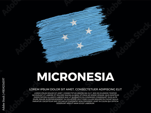 Flag of Federated States of Micronesia. Polynesian and Indonesian Culture. Vibrant, textured brushstroke effect style. Black background with copy space. Dramatic composition in negative space.