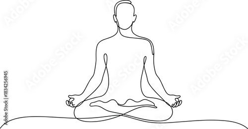 Single line drawing of person meditating in lotus pose 1