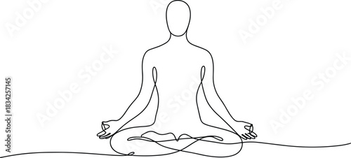 Single line drawing of person meditating in lotus pose