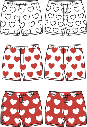 Collection of heart patterned boxer shorts front and back views underwear mens underwear
