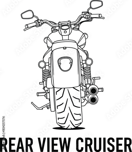 Rear view of a cruiser motorcycle illustration on a white background design style