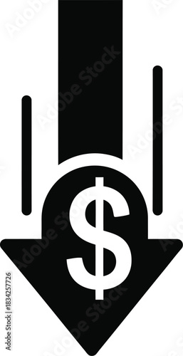 Dollar value decrease icon financial loss and economic downturn symbol