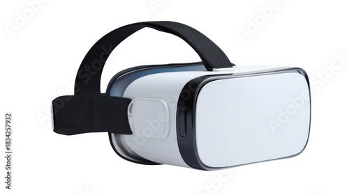 White Virtual Reality Headset with Black Strap Isolated on White Background