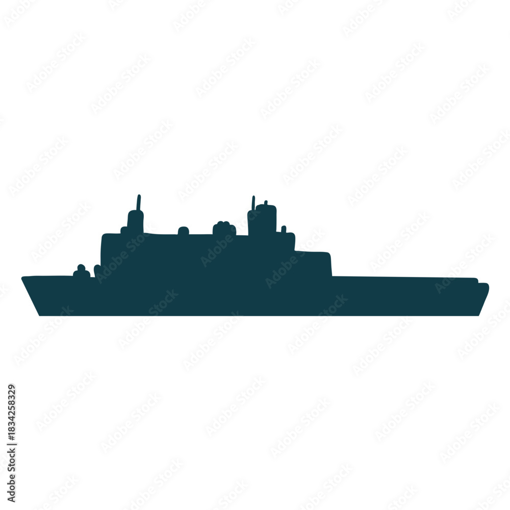 Naklejka premium Naval ship simple left facing thick