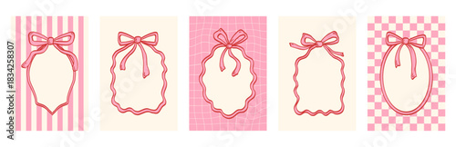 Vintage hand drawn wavy lines bow frames. Vintage vector whimsical borders for wedding invitations, birthday card, prints.