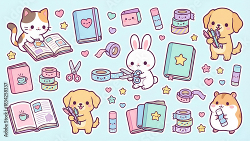 Cute Stationery Collection with Kawaii Animals