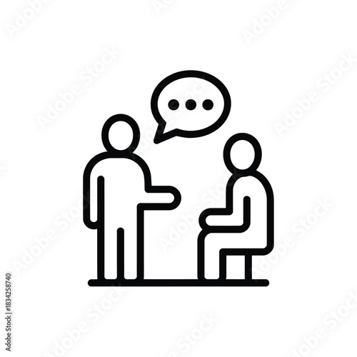 Two people communicating talking or discussing outline icon with speech bubble symbol vector simple linear illustration