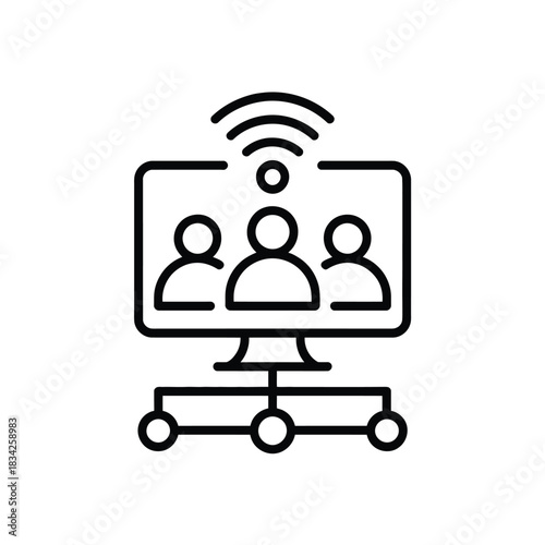 Online video conference group chat icon representing remote team communication distance learning and global digital networking collaboration