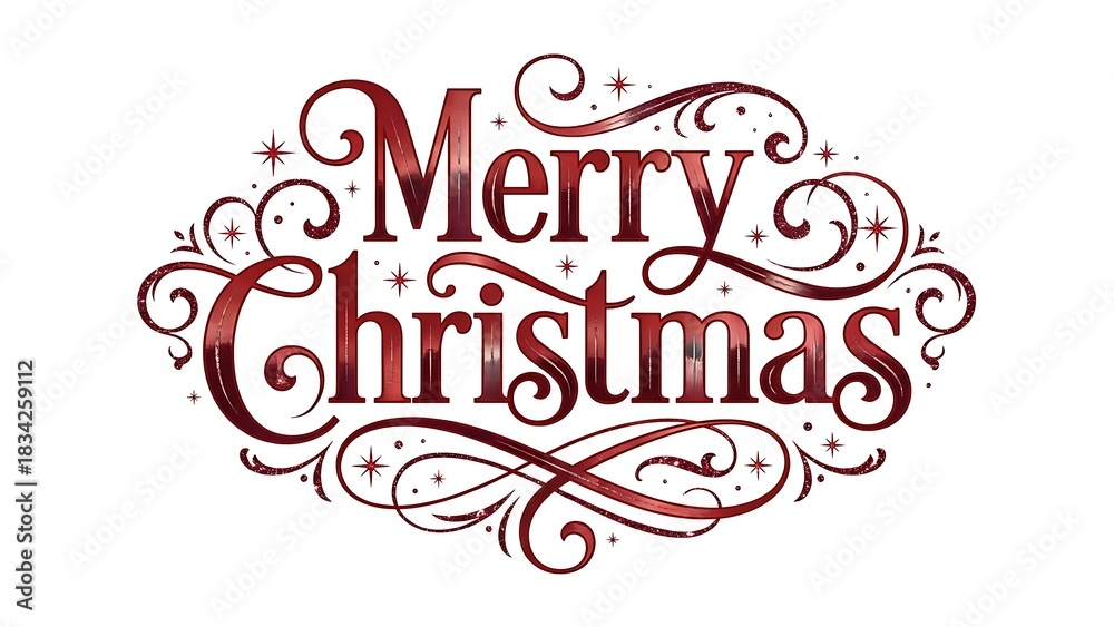 Fototapeta premium Elegant Red Merry Christmas Script with Swirls text