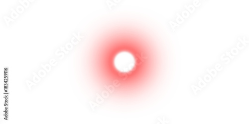 A glowing red circular light with a bright white center point on a plain white background.