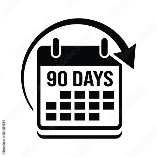 Ninety days calendar icon showing time period for guarantee or return policy business finance timeline deadline schedule clock vector symbol