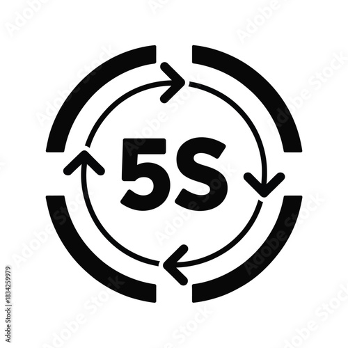 Five s methodology lean manufacturing symbol for continuous improvement process management strategy isolated on transparent background
