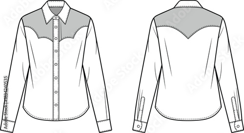 Fashion flat sketch of a western style shirt front and back views western shirt clothing