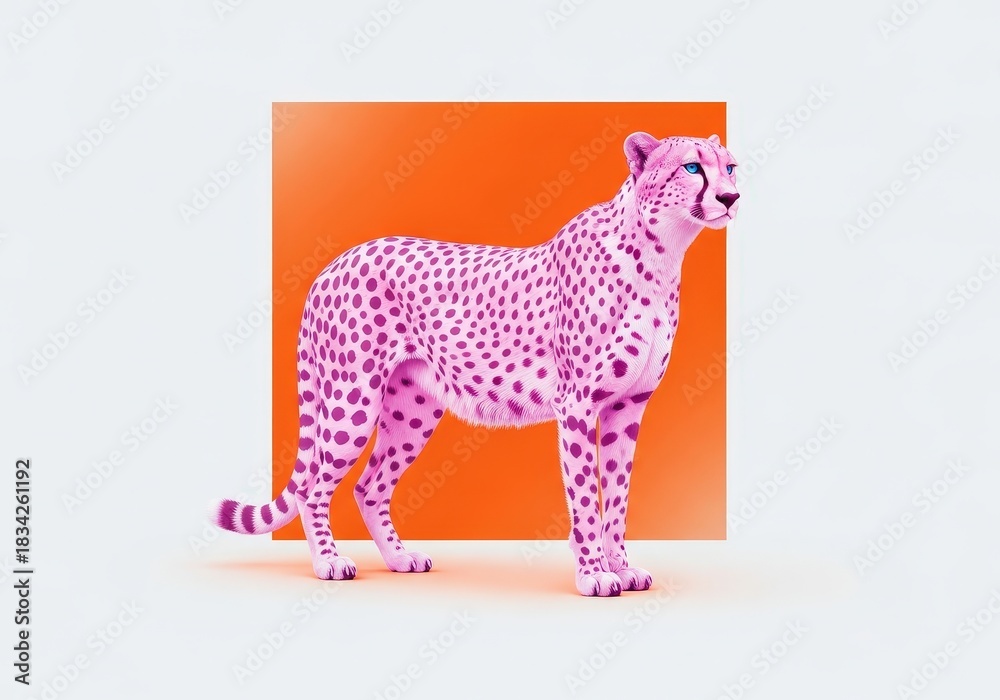 Obraz premium Colorful Digital Illustration of a Stylized Leopard with Pink and Orange Accents