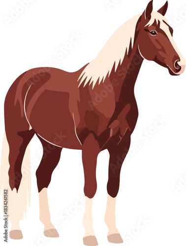 Illustration of a brown horse with flaxen mane and tail white stockings