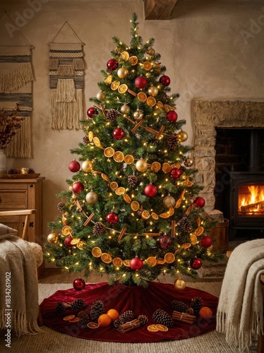 Cozy Christmas Tree Adorned with Dried Orange and Cinnamon Decorations
