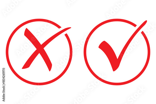 Set of green checkmark, red cross, x mark icon, flat rounded right and wrong sign concept Png. tick mark symbol and x cross icon