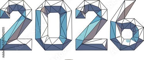 Geometric 2026 design with polygonal facets against a light background concept