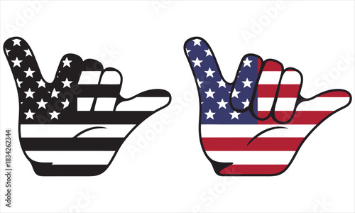American Flag Hand Sign Vector – USA Patriotic Shaka & Pointing Hand Illustrations