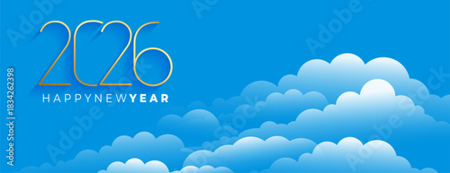 stylish 2026 lettering new year cloudy banner with copyspace