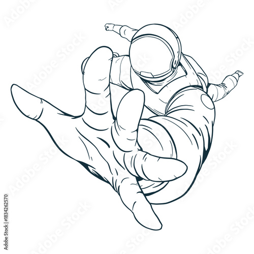 Reaching out astronaut drawn