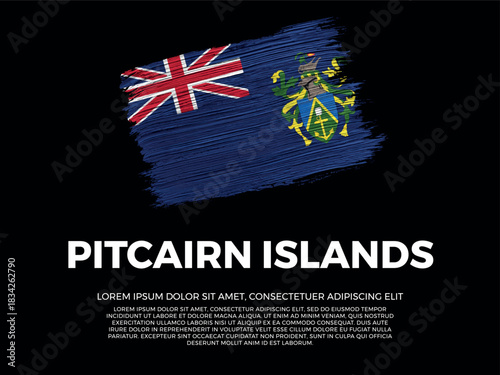 Flag of Pitcairn Islands. Pitkern and Polynesian Culture. Vibrant, textured brushstroke effect style. Black background with copy space. Dramatic composition in negative space.