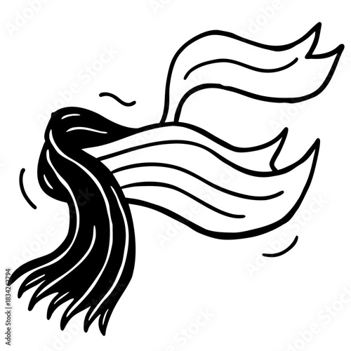 Stylized Black and White Illustration of a Flowing Scarf.