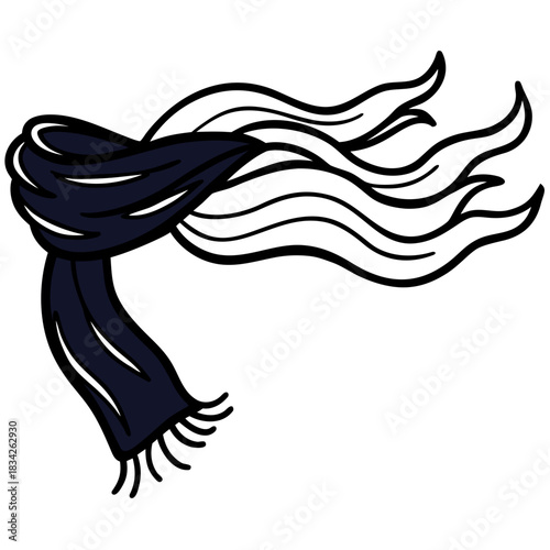 Stylized illustration of a scarf blowing in the wind.