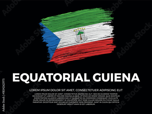 Flag of Equatorial Guiena. Equatoguinean and African Culture. Vibrant, textured brushstroke effect style. Black background with copy space. Dramatic composition in negative space.
