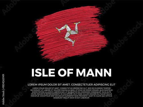 Flag of Isle Of Mann. Manx and British Culture. Vibrant, textured brushstroke effect style. Black background with copy space. Dramatic composition in negative space.
