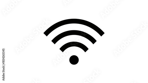 Black and white symbol representing a strong full WiFi signal on a white background