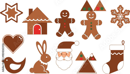 Geometric Holiday Gingerbread Cookies Illustration.