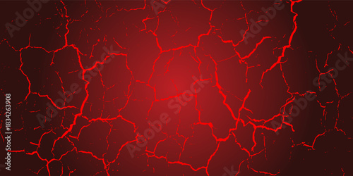 striking red and black cracked texture background, resembling molten lava or fractured earth. The glowing cracks create a dramatic and intense visual effect.