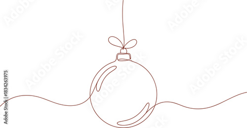 Creative One-Line Sketch of Christmas Ornament with Decorative Bow.