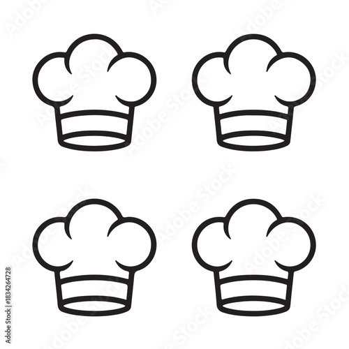 Minimal Chef Cap Outline Set – Black Vector Cooking & Bakery Icons