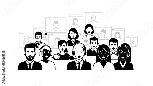 Diverse customer service team communicating virtually