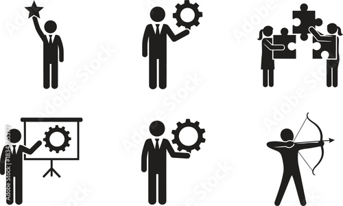 Business and teamwork icons representing success innovation collaboration and aiming high