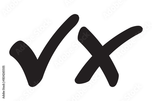 Checkmark cross symbols. Checkbox false wrong icons set. Vote checkmark, cross icons, symbols set. Vector icons