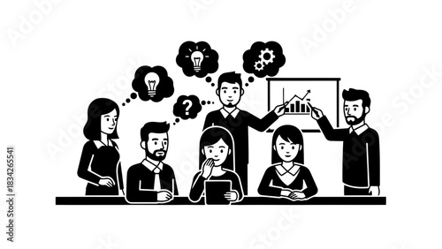 Business team brainstorming and presenting ideas in a meeting