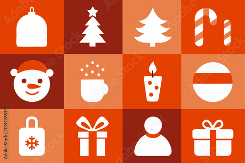 Festive christmas icons on orange and red toned background