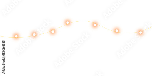 A delicate string of warm, glowing fairy lights arranged in a gentle wave on a white background.