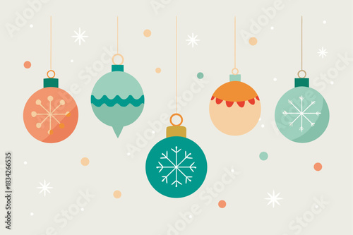 Retro christmas ornament illustration with snowflakes and dots on a light background