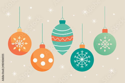 Retro christmas ornament illustration with snowflakes and geometric patterns