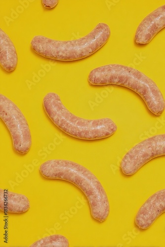 Salamelle crude sparse su uno sfondo giallo brillante
