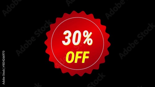 A red circular sticker with a 30% off discount, perfect for sales and promotions. Icon transparent motiongraphic video