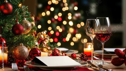 Gathering around a decorated table with food and drinks while celebrating a holiday event in a cozy setting