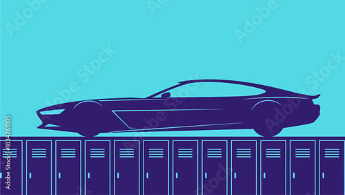 Youthful Ambition Realized A Sleek, Modern Sports Car Symbolically Elevated Above School Lockers, Representing the Fulfillment of Dreams, Success, and the Drive for Freedom