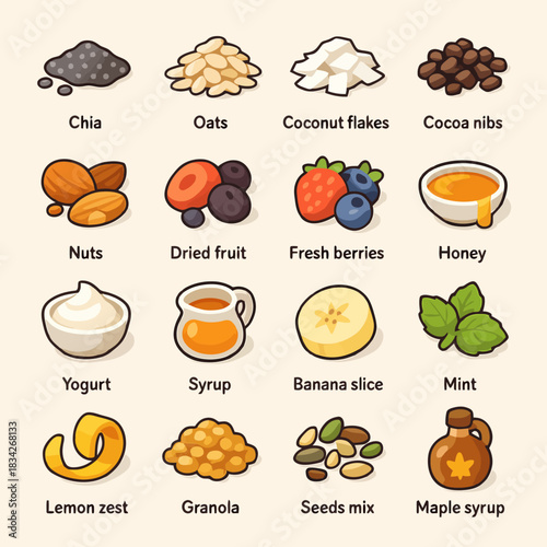 Variety of nutritious ingredients for a healthy breakfast