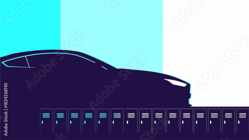 Modern electric car silhouette at innovative charging stations, representing the future of sustainable transportation and advanced energy solutions for eco-friendly mobility
