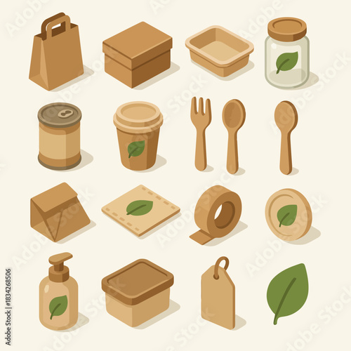 Eco-friendly recyclable packaging collection of sustainable materials